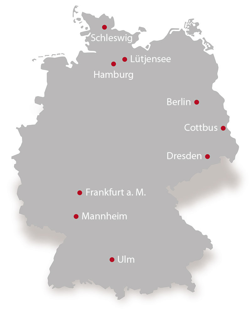 Karte der verschiedenen Standorte der Deutschen Stammzellspenderdatei